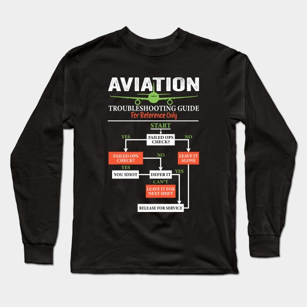 Airplane Pilot, Funny Pilot & Aviation Troubleshooting Guide Long Sleeve T-Shirt by Crazyshirtgifts